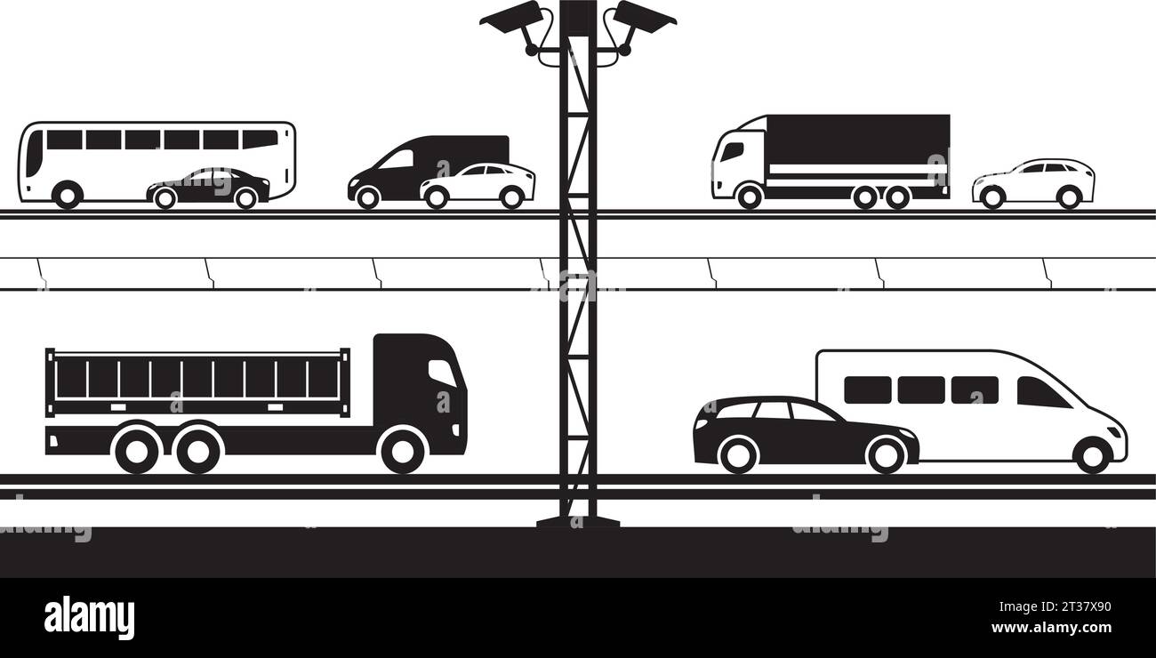 Verkehrskameras auf der Straße – Vektorillustration Stock Vektor