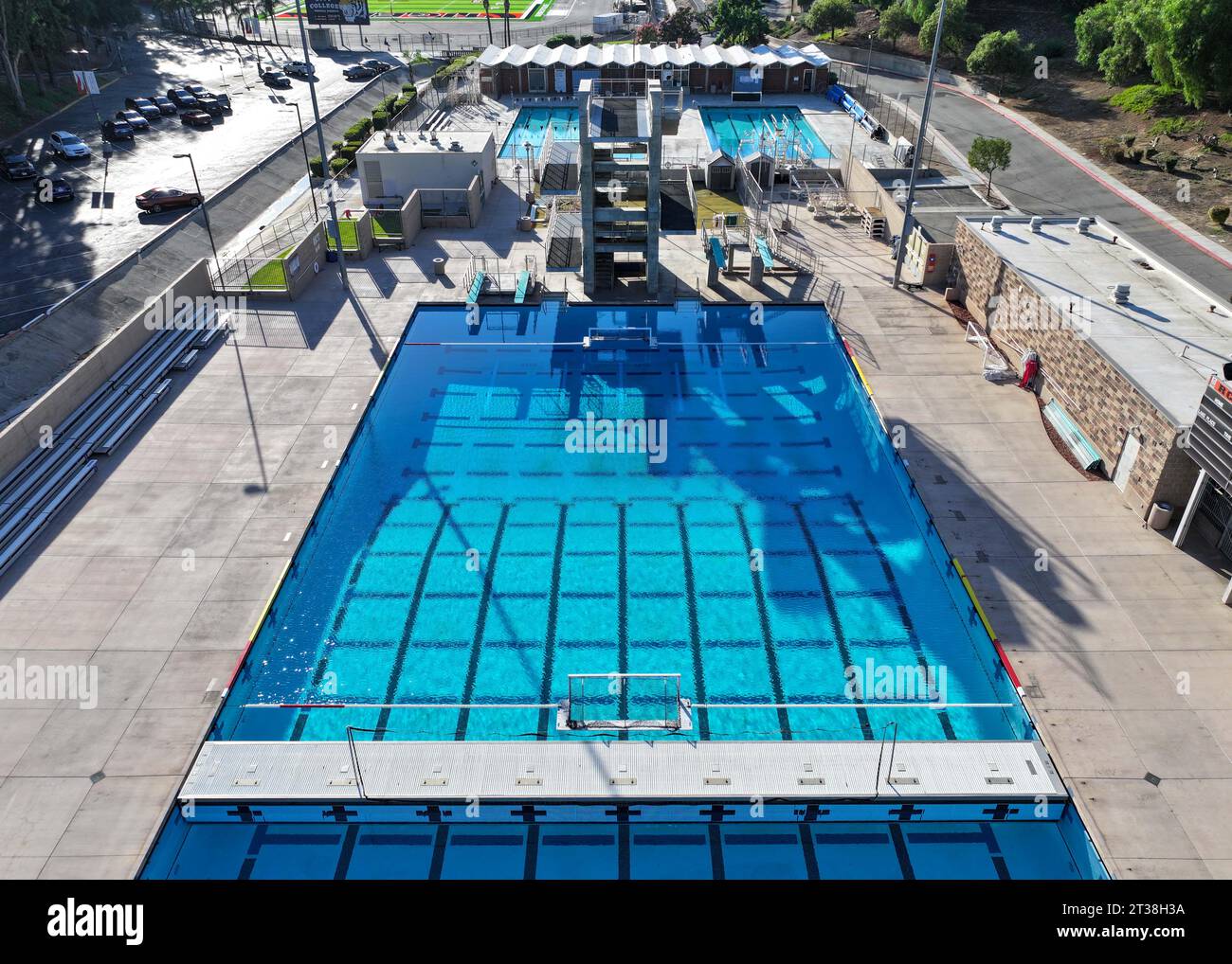 Allgemeine Gesamtansicht des Riverside Aquatics Complex am Riverside City College am Montag, 14. August 2023 in Riverside, CA. (Dylan Stewart/Image of Sport) Stockfoto