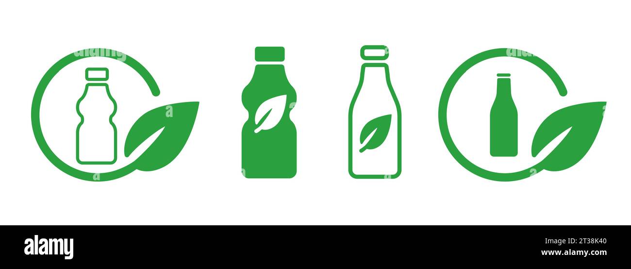 ECO Recycling Flasche Plastikmüll Bio Abfallpflege umweltfreundliche Logo Stempelsymbol Stock Vektor