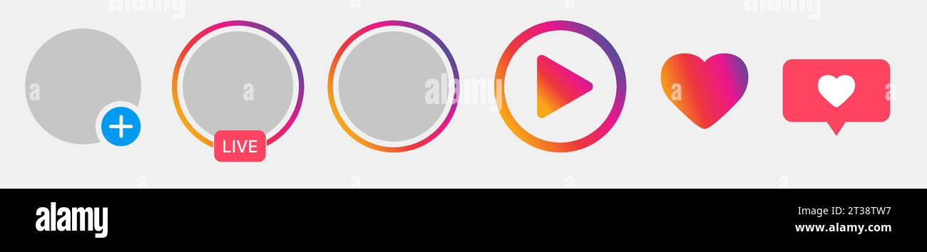 Online-Avatarset für soziale Medien, Benutzersymbol, Geschichten, LIVE-Video, Streaming, bunte Verlaufssymbole, Logo, Symbol, Zeichen Stock Vektor