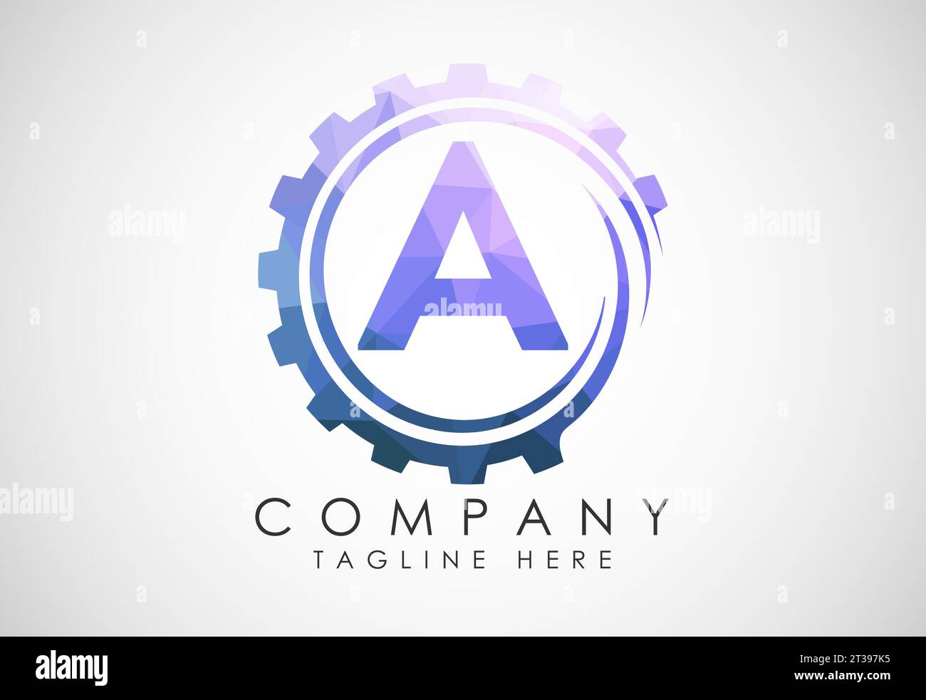 Niedriges Poly-Alphabet in einer Zahnradspirale. Design des Getriebetechnikers. Polygonales Logo für die Automobilindustrie Stock Vektor