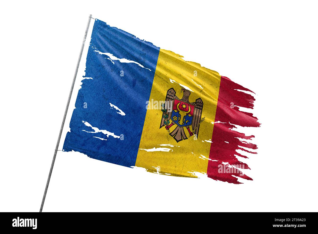 Moldau zerrissene Flagge auf transparentem Hintergrund. Stockfoto