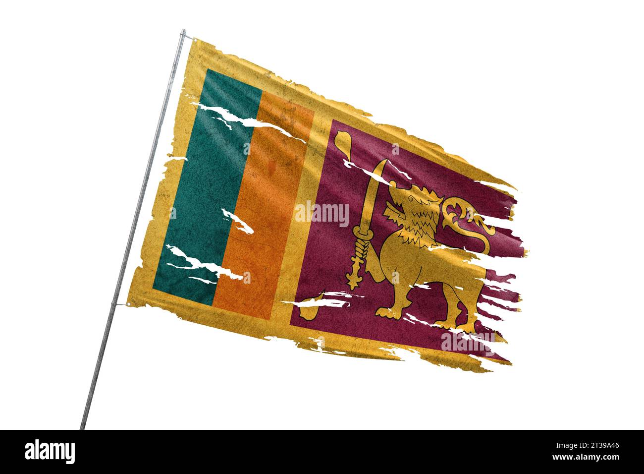 Sri Lanka zerrissene Flagge auf transparentem Hintergrund. Stockfoto