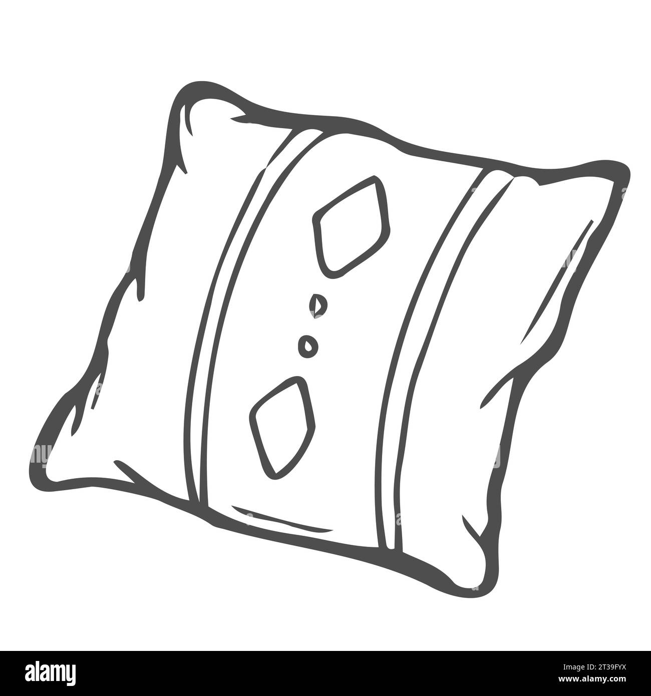 Dekoration, Innenelemente Sofakissen aus kariertem Material für Komfortvektor Illustration mit schwarzen Konturlinien isoliert auf weißem Hintergrund Stock Vektor