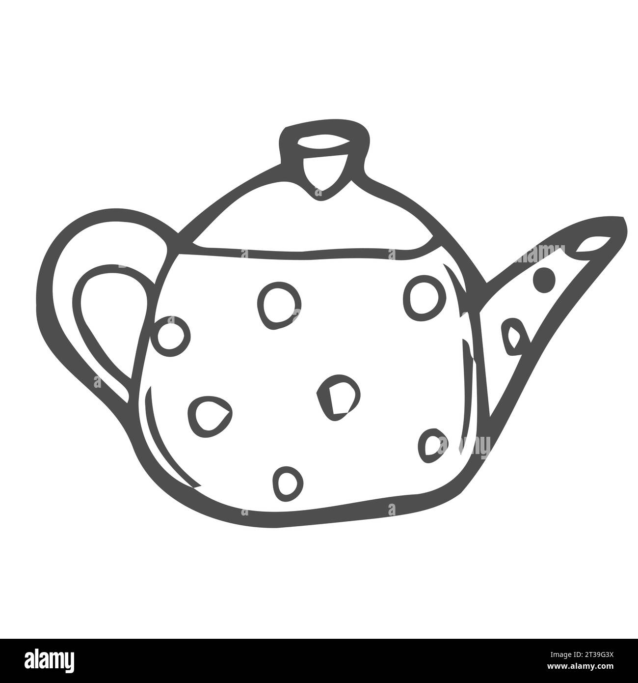 Handgezeichnet, skizziert und im Kritzelstil dekoriert, Symbol der Teekanne. Lineares Schild für mobiles Konzept und Webdesign. Keramik Teekanne Umrissvektor Symbol. Stock Vektor