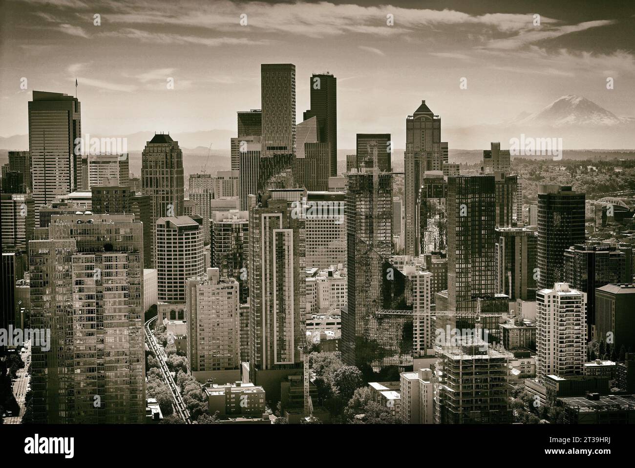 Seattle City Scenes. Wolkenkratzer von Seattle. Blick auf die Innenstadt von Seattle, WA, USA. Stockfoto