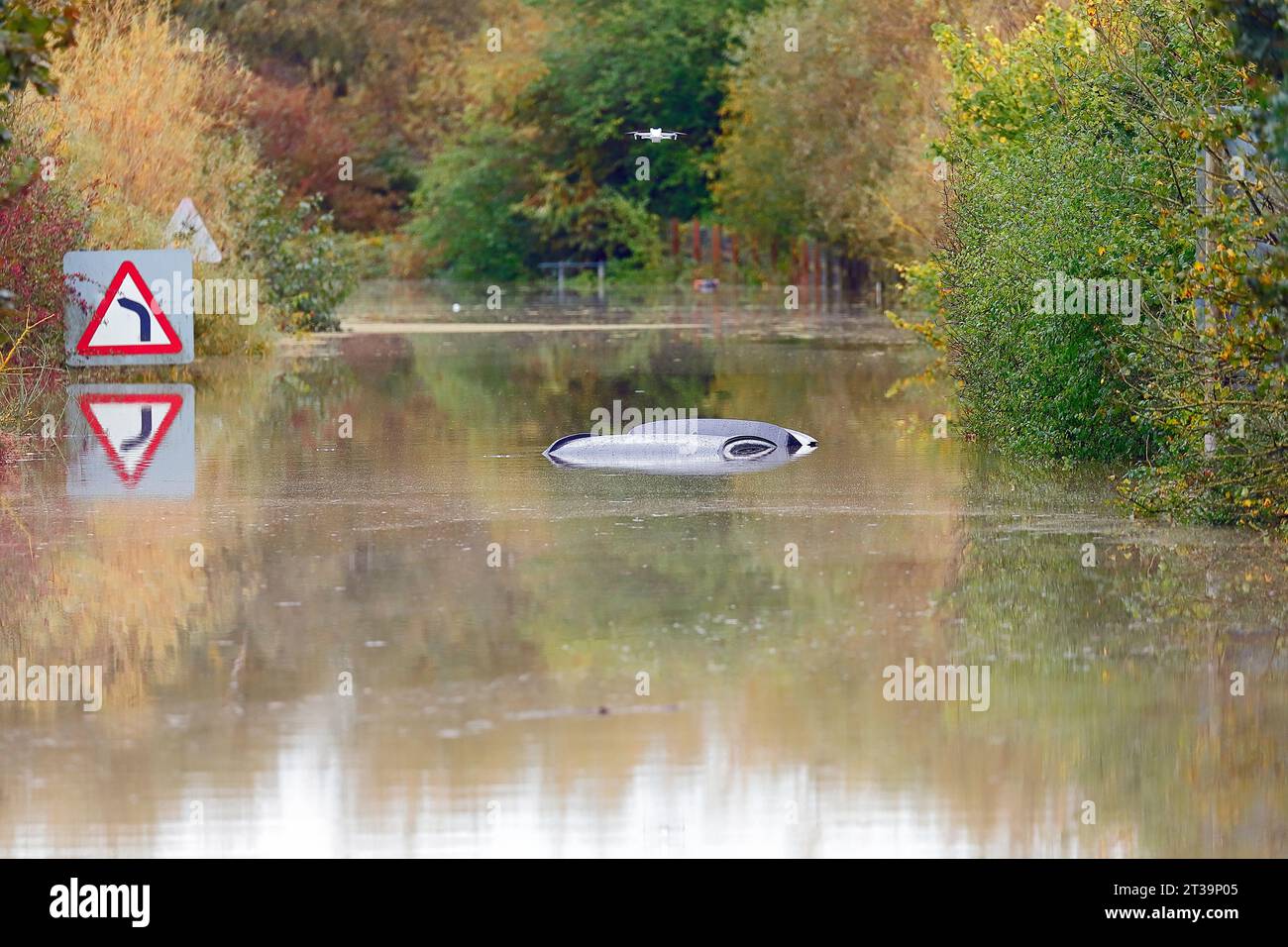 21. Oktober Sturm Babet Überschwemmung in Allerton Bywater, West Yorkshire, Großbritannien Stockfoto