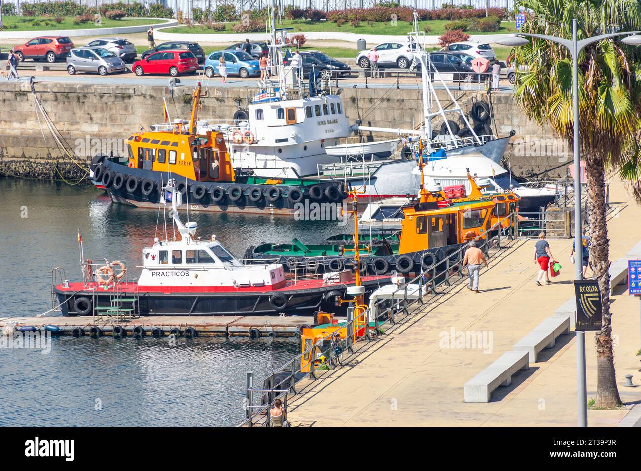 Seeschiffe im Hafen, Vigo, Provinz Pontevedra, Galicien, Königreich Spanien Stockfoto