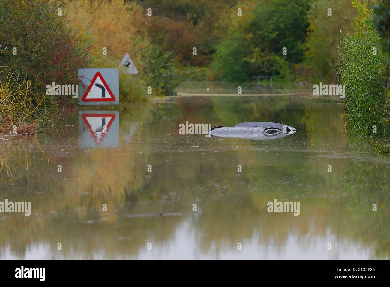 21. Oktober Sturm Babet Überschwemmung in Allerton Bywater, West Yorkshire, Großbritannien Stockfoto