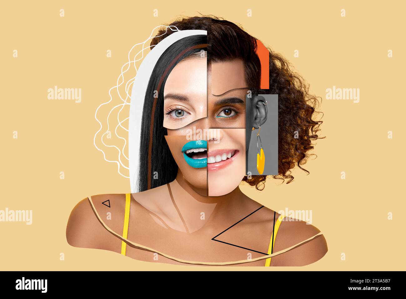 Collage Art Gesicht Design von multirassischen Menschen in verschiedenen Emotionen, Schönheit und Gleichberechtigung Konzept Stockfoto