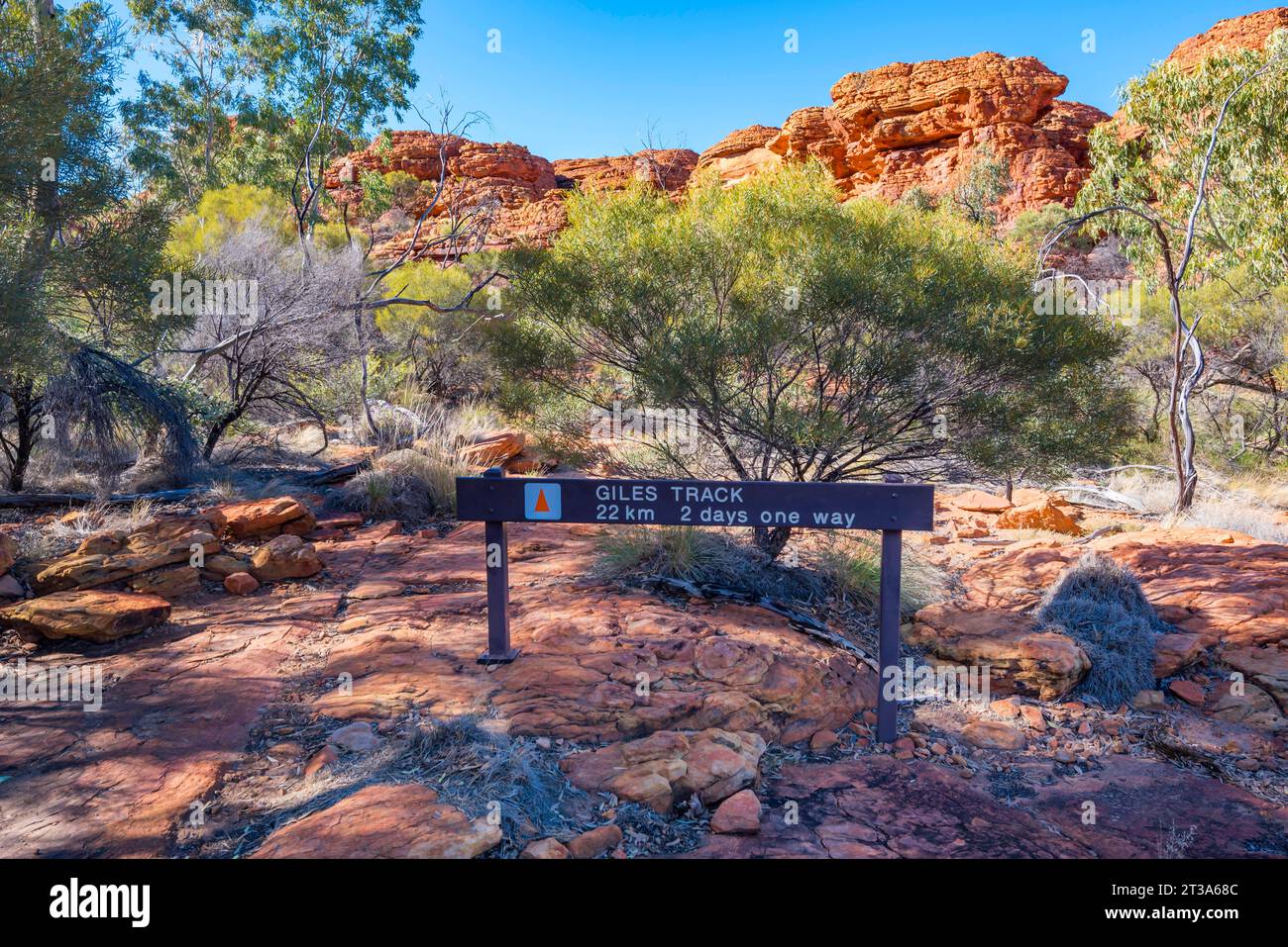 Der Kings Canyon beginnt am Giles Track, einem 22 km langen Wanderweg im Watarrka National Park, der den Canyon und Kathleen Springs verbindet Stockfoto