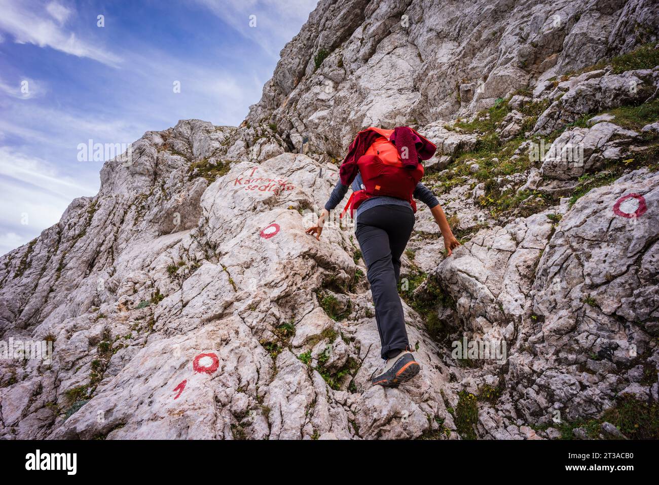 Aufstieg nach Kamniško Sedlo, bestückter Weg, alpen, Slowenien, Mitteleuropa, Stockfoto