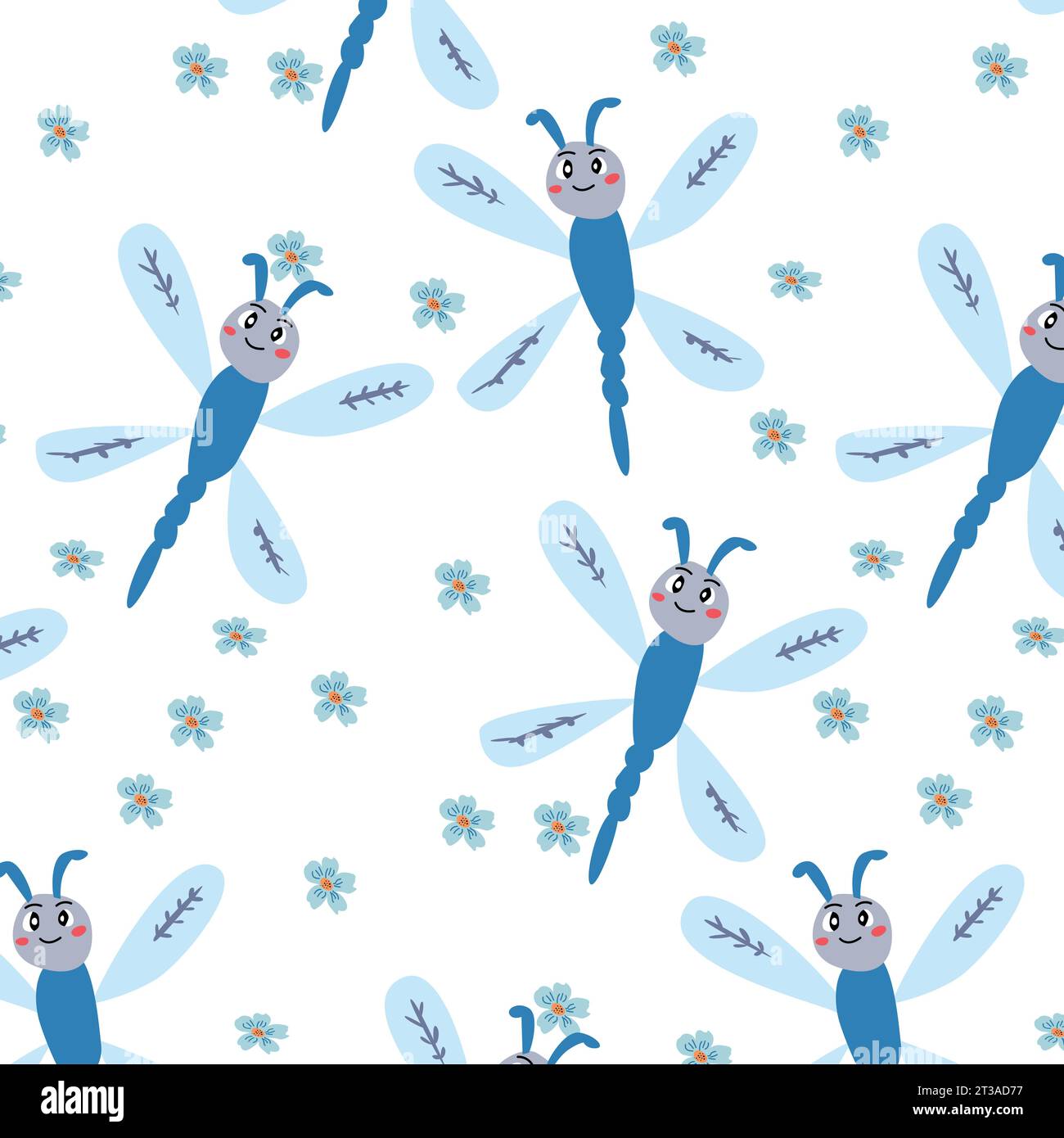 Niedliches Babymuster mit Libelle und Blumenmuster Stock Vektor