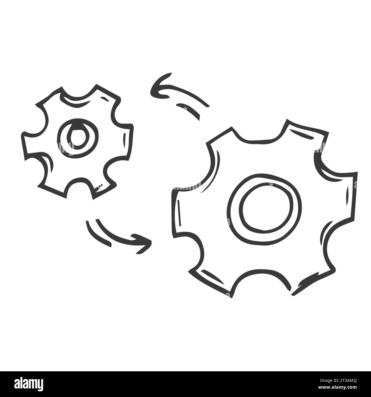 Zahnräder, Zahnräder oder Einstellungen im Kritzelstil Stock Vektor