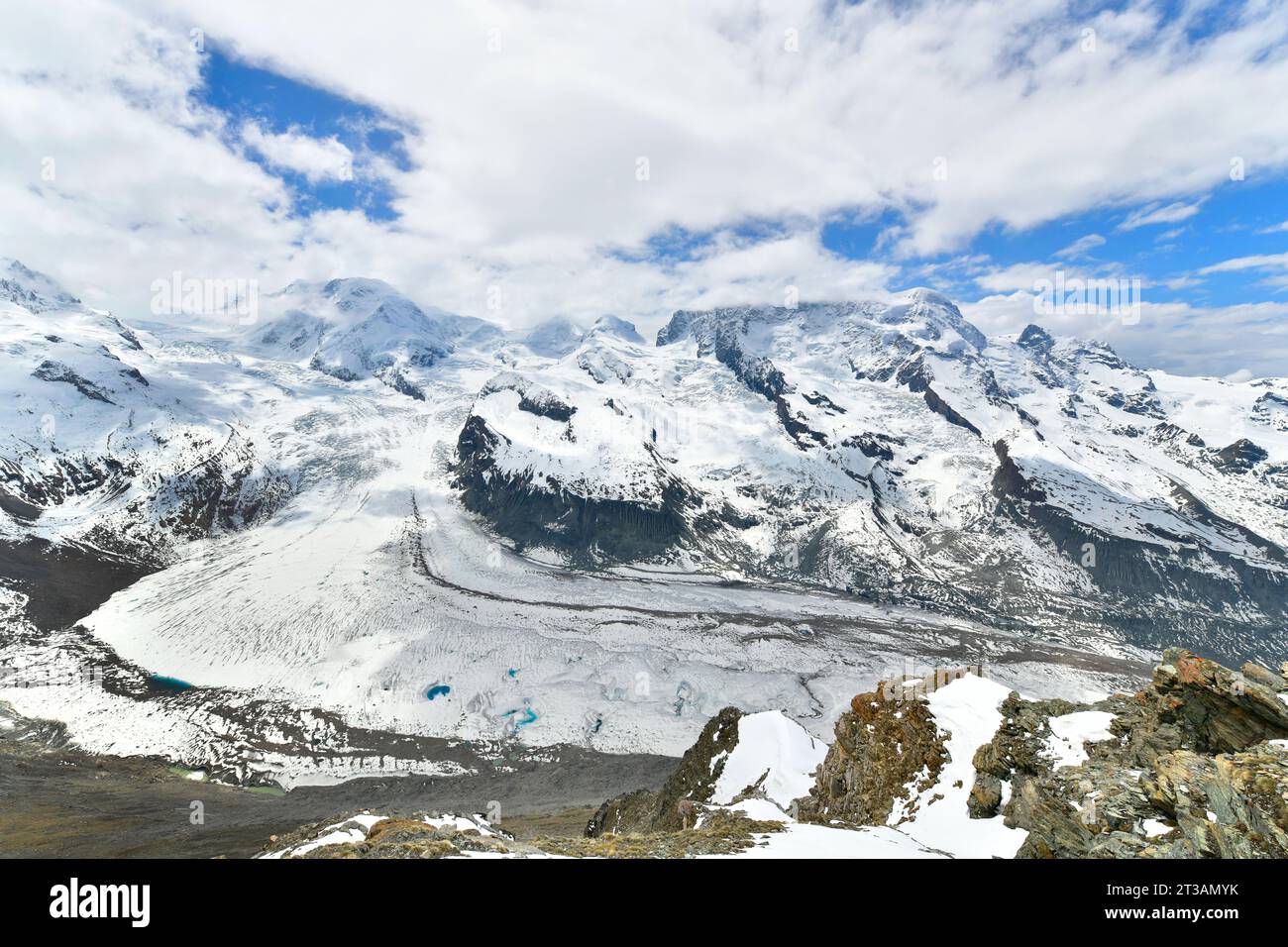 Panoramablick auf den Gorner Gletscher in Zermatt, Schweiz Stockfoto