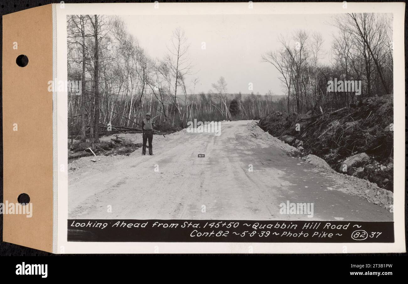 Vertrag Nr. 82, Bau der Quabbin Hill Road, Ware, mit Blick auf Sta. 145+50, Ware, Mass., 8. Mai 1939 Stockfoto