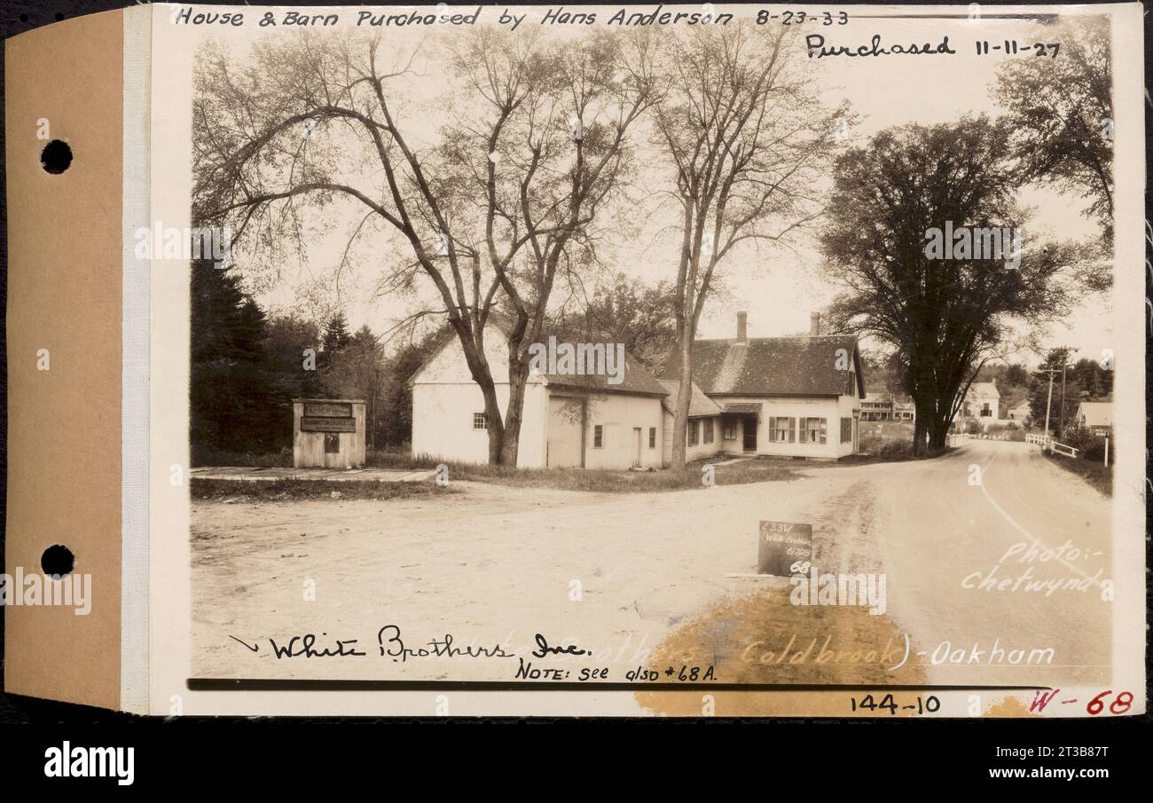 White Brothers Co., House and Scheune, Coldbrook, Oakham, Mass. 7. Juni 1928: gekauft 11. November 1927, Haus und Scheune gekauft von Hans Anderson, 23. August 1933, Parzelle Nr. 144-10 Stockfoto