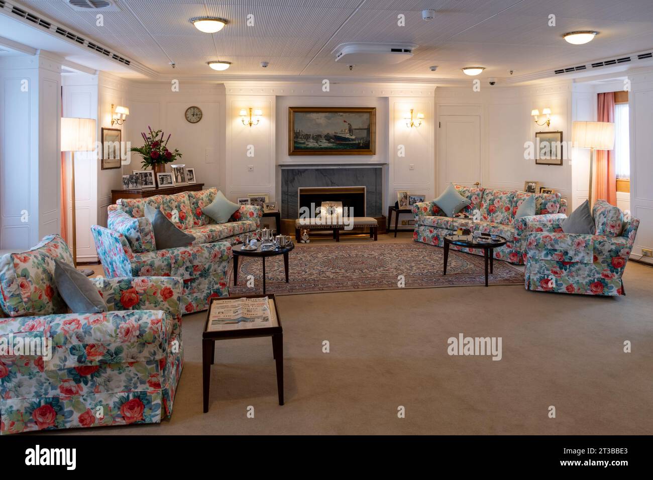 Queen Elizabeth's Wohnzimmer an Bord der Royal Yacht Britannia Stockfoto