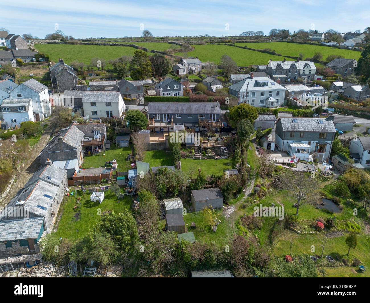 Aus der Vogelperspektive von St. Breward Village, Bodmin, Cornwall, Großbritannien Stockfoto