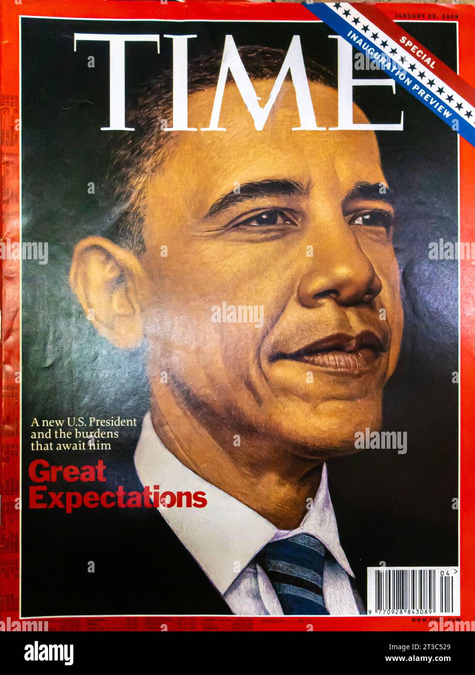 Cover des TIME Magazins mit Barack Obama, 26. Januar 2009. „Große Erwartungen.“ Stockfoto