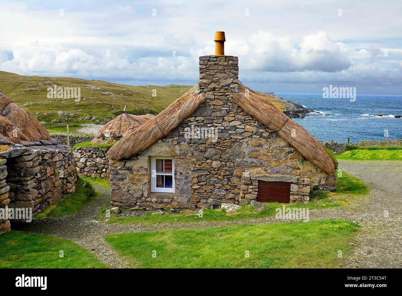 Gearrannan Blackhouse Villagein Isle of Lewis Outer Hebriden Schottland Vereinigtes Königreich Stockfoto