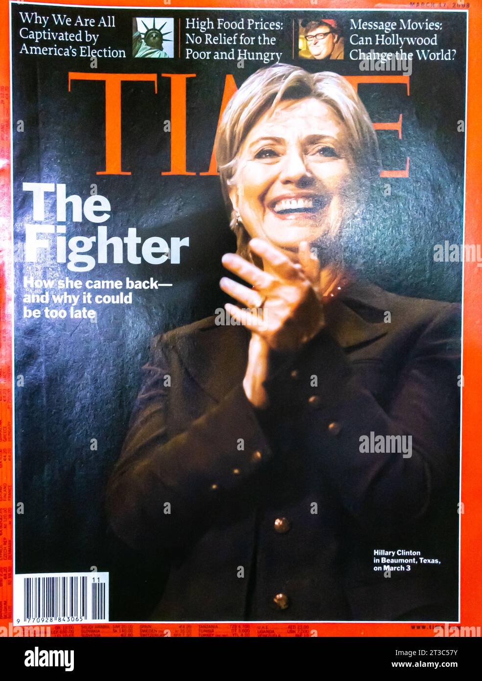 TIME Magazin Cover mit Hillary Clinton 17. März 2008, Vol. 171, Nr. 11 Stockfoto