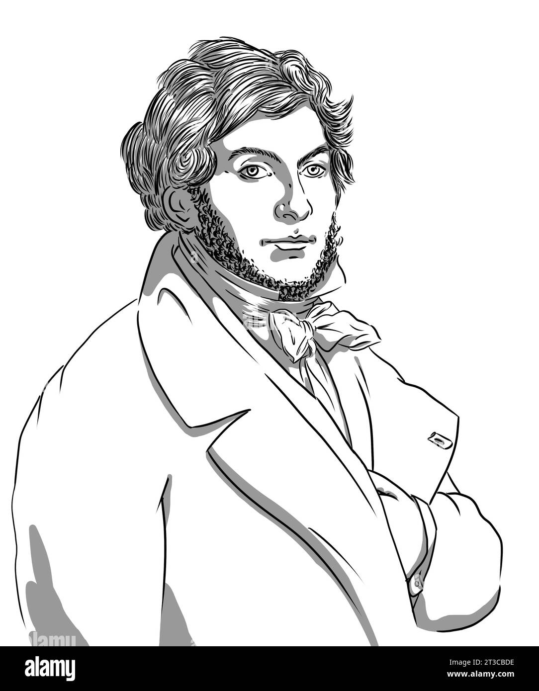 Porträt von Champollion, berühmtem Ägyptologen und Entzifferer ägyptischer Hieroglyphen Stockfoto