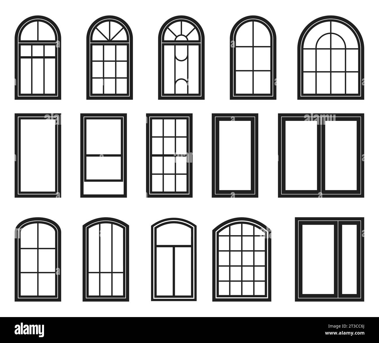 Fenster mit verschiedenen Arten von Rahmen, Fensterrahmen, Fensterflügel Sammlung, Vektor Stock Vektor
