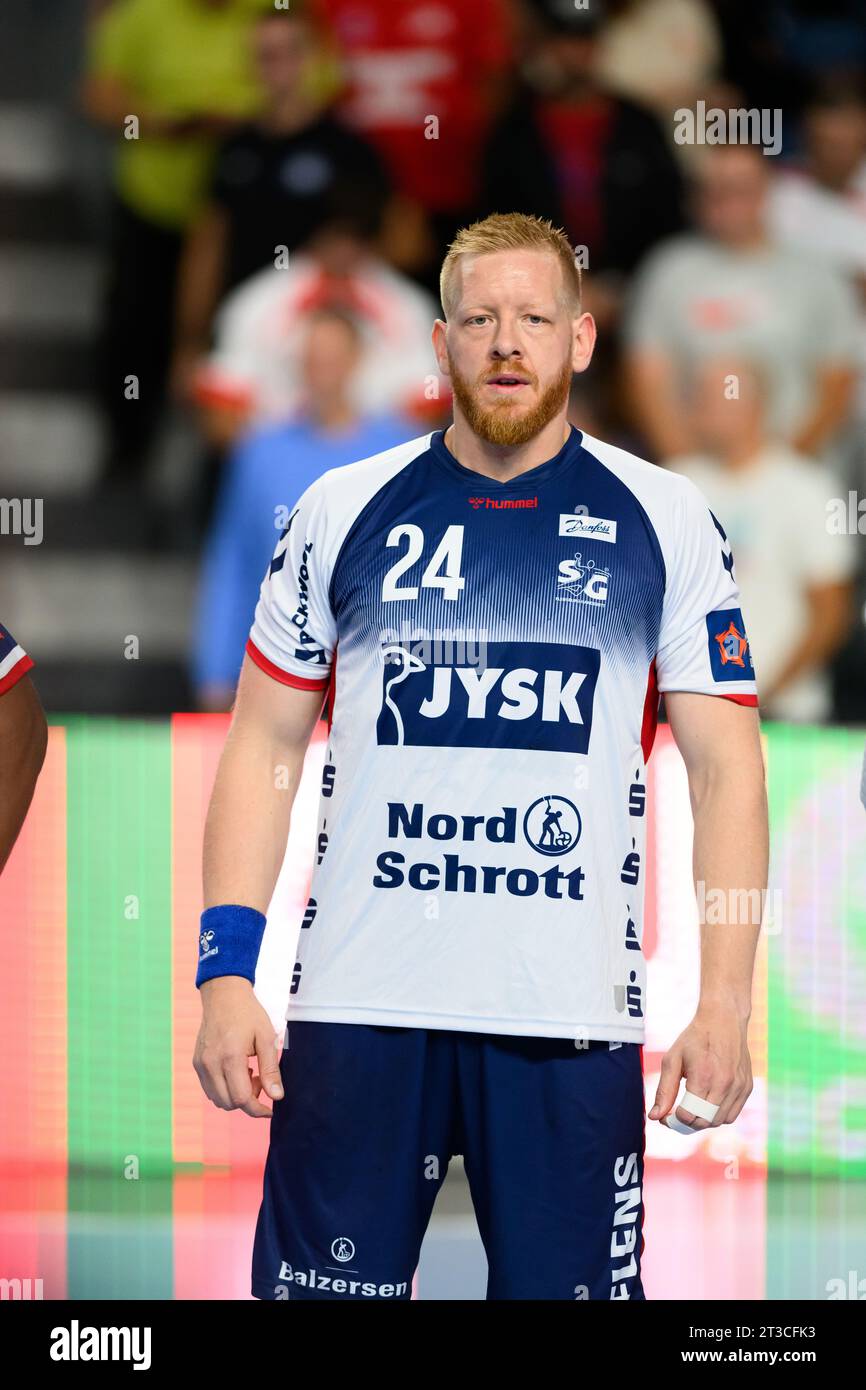 Podgorica, Montenegro, 24.10.23., Oktober 2023, (24) GOTTFRIDSSON Jim vor dem Spiel in der EHF European League - Gruppenspiel zwischen RK Lovcen und SG Flensburg-Handewitt in Bemax Arena, Credit: Stefan Ivanovic/Alamy Live News Stockfoto