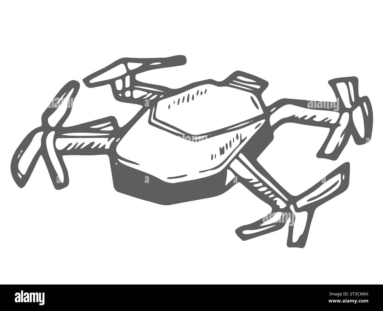 Moderne Luftdrohne, ferngesteuerte Drohne mit Kamera isoliert. Flache Zeichentrickvektorillustration. Handgezeichnete Kritzelei. Stock Vektor