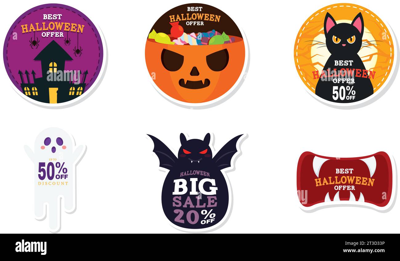 Set von halloween Rabattaufklebern Vektor Stock Vektor