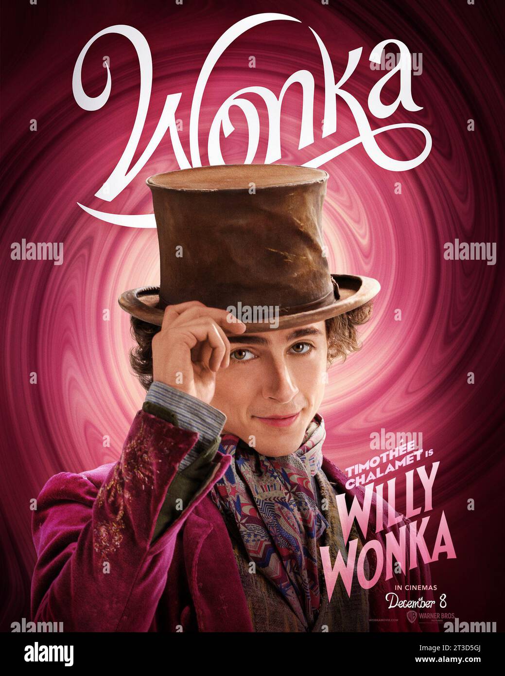 ERSCHEINUNGSDATUM: 15. Dezember 2023. TITEL: Wonka. STUDIO: Warner Bros. REGIE: Paul King. HANDLUNG: Die Geschichte konzentriert sich speziell auf den jungen Willy Wonka und wie er die Oompa-Loompas auf einem seiner frühesten Abenteuer kennenlernte. DIE HAUPTROLLE: TIMOTHEE CHALAMET als Willy Wonka Poster Art (Credit Image: © Warner Bros/Entertainment Pictures/ZUMAPRESS.com) NUR REDAKTIONELLE VERWENDUNG! Nicht für kommerzielle ZWECKE! Stockfoto