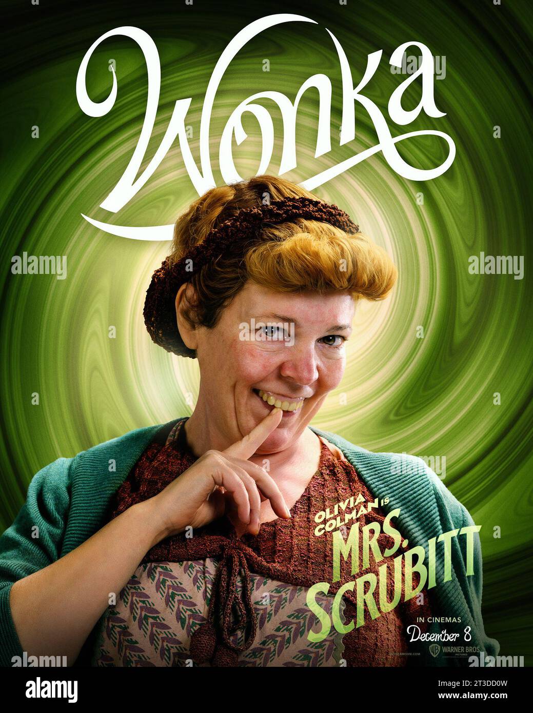 ERSCHEINUNGSDATUM: 15. Dezember 2023. TITEL: Wonka. STUDIO: Warner Bros. REGIE: Paul King. HANDLUNG: Die Geschichte konzentriert sich speziell auf den jungen Willy Wonka und wie er die Oompa-Loompas auf einem seiner frühesten Abenteuer kennenlernte. OLIVIA COLMAN als Mrs. Scrubbit Poster Art (Credit Image: © Warner Bros/Entertainment Pictures/ZUMAPRESS.com) NUR REDAKTIONELLE VERWENDUNG! Nicht für kommerzielle ZWECKE! Stockfoto