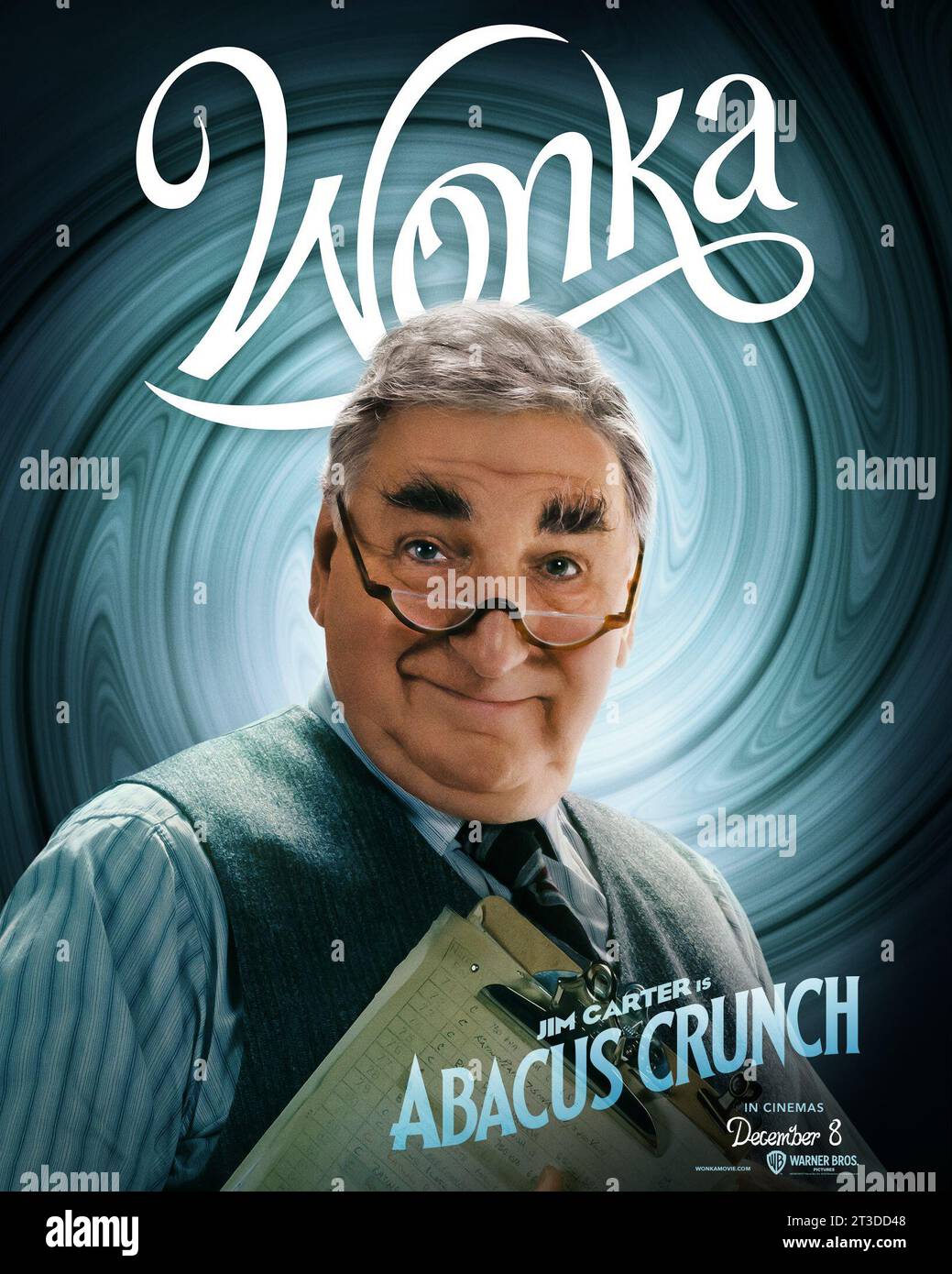 ERSCHEINUNGSDATUM: 15. Dezember 2023. TITEL: Wonka. STUDIO: Warner Bros. REGIE: Paul King. HANDLUNG: Die Geschichte konzentriert sich speziell auf den jungen Willy Wonka und wie er die Oompa-Loompas auf einem seiner frühesten Abenteuer kennenlernte. DIE HAUPTROLLE: JIM CARTER als Abacus Crunch Poster Art (Credit Image: © Warner Bros/Entertainment Pictures/ZUMAPRESS.com) NUR REDAKTIONELLE VERWENDUNG! Nicht für kommerzielle ZWECKE! Stockfoto