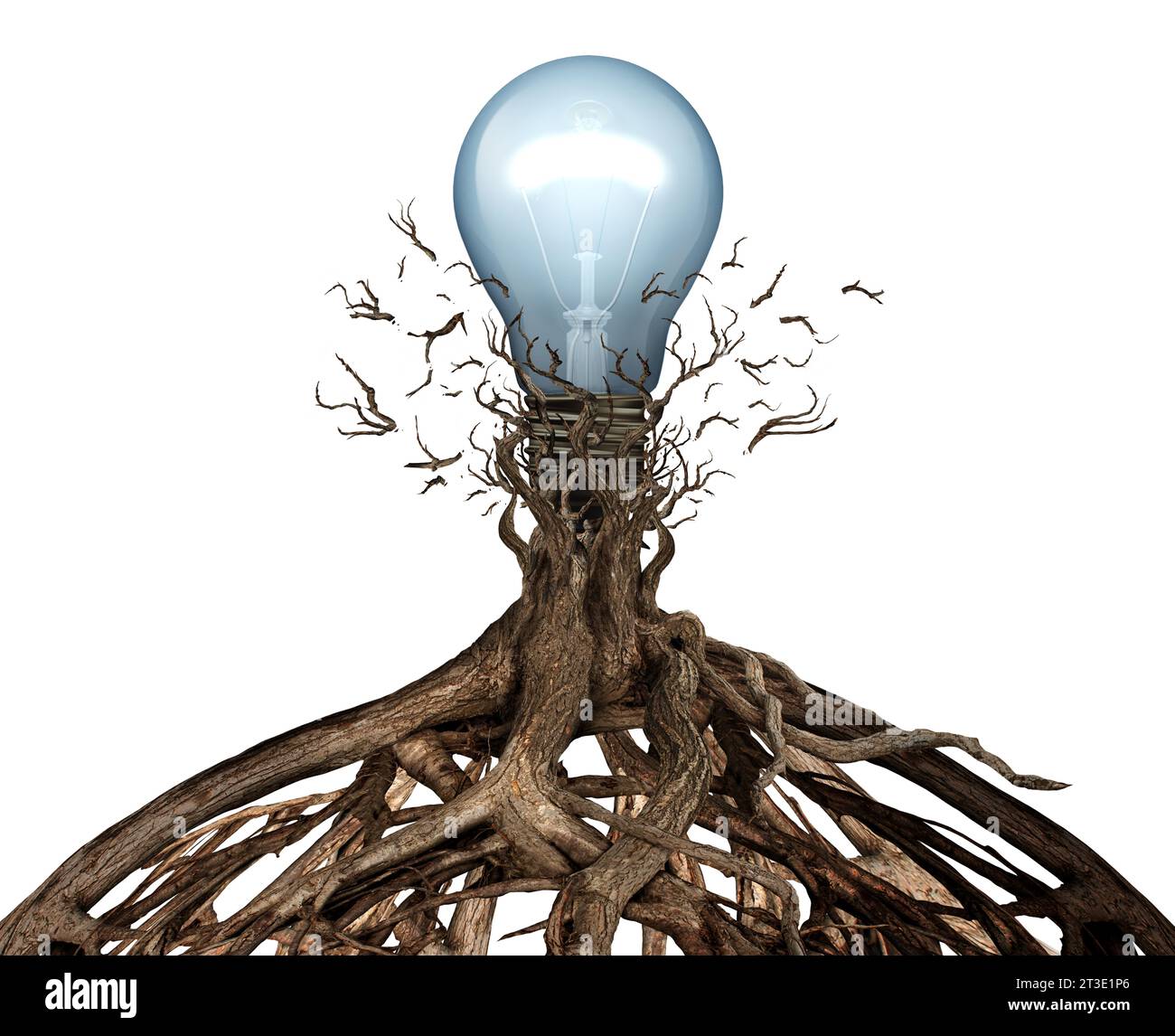 Das Konzept der Macht der Ideen als motivierendes und inspirierendes Symbol des Lernens und Entdeckens oder des neuen Denkens und Brainstormings als Leuchtmittel oder Leuchtmittel Stockfoto