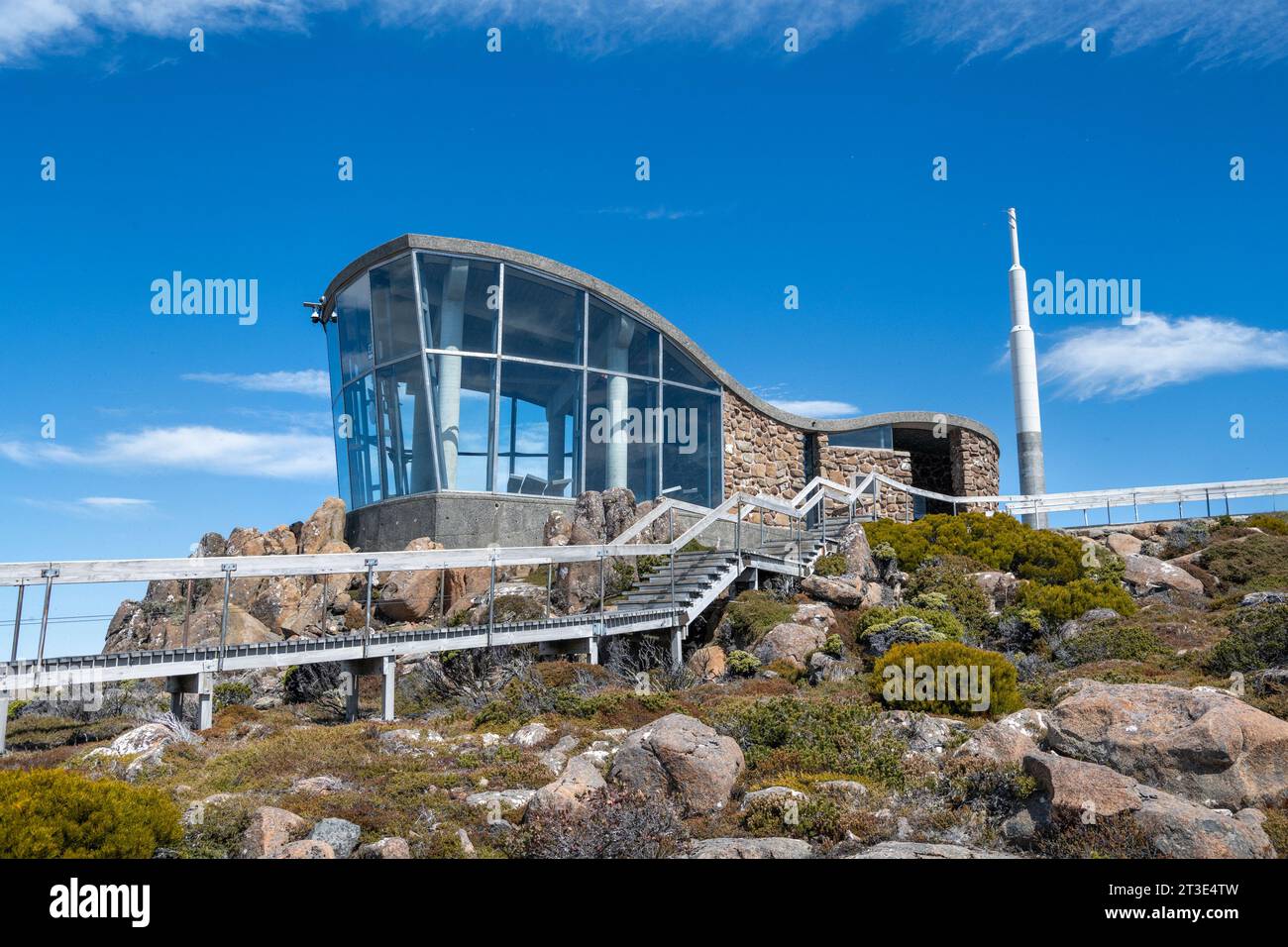 Der Pinnacle Observation Shelter am Pinnacle des Mt. Wellington in Tasmanien, Australien Stockfoto