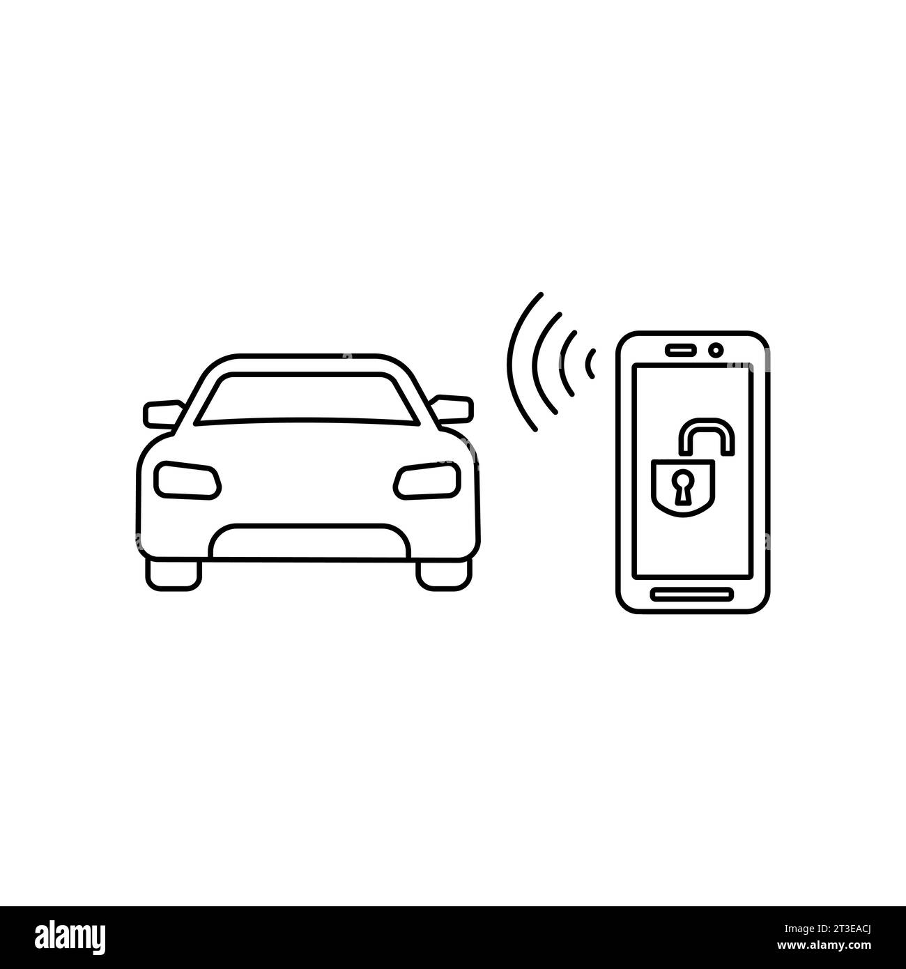 Sperren des Fahrzeugs mit einer mobilen Anwendung auf einem Smartphone. Konzept der Fernsteuerung und des Autoschutzes über das Internet. Fernbedienung. Stock Vektor