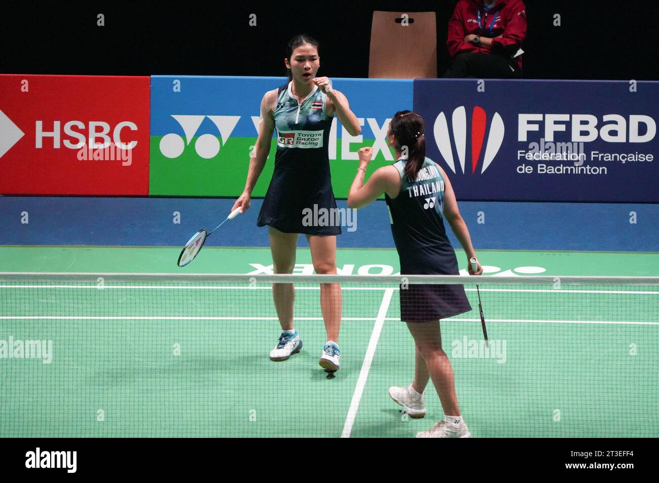 Frankreich - 24.10.2023, Jongkolphan Kititharakul und Rawinda Prajongjai aus Thailand während der Yonex Internationaux de France 2023, Super 750 Badminton HSBC BWF World Tour am 24. Oktober 2023 in der Glaz Arena in Cesson-Sévigné, Frankreich - Foto Laurent Lairys/DPPI Credit: DPPI Media/Alamy Live News Stockfoto