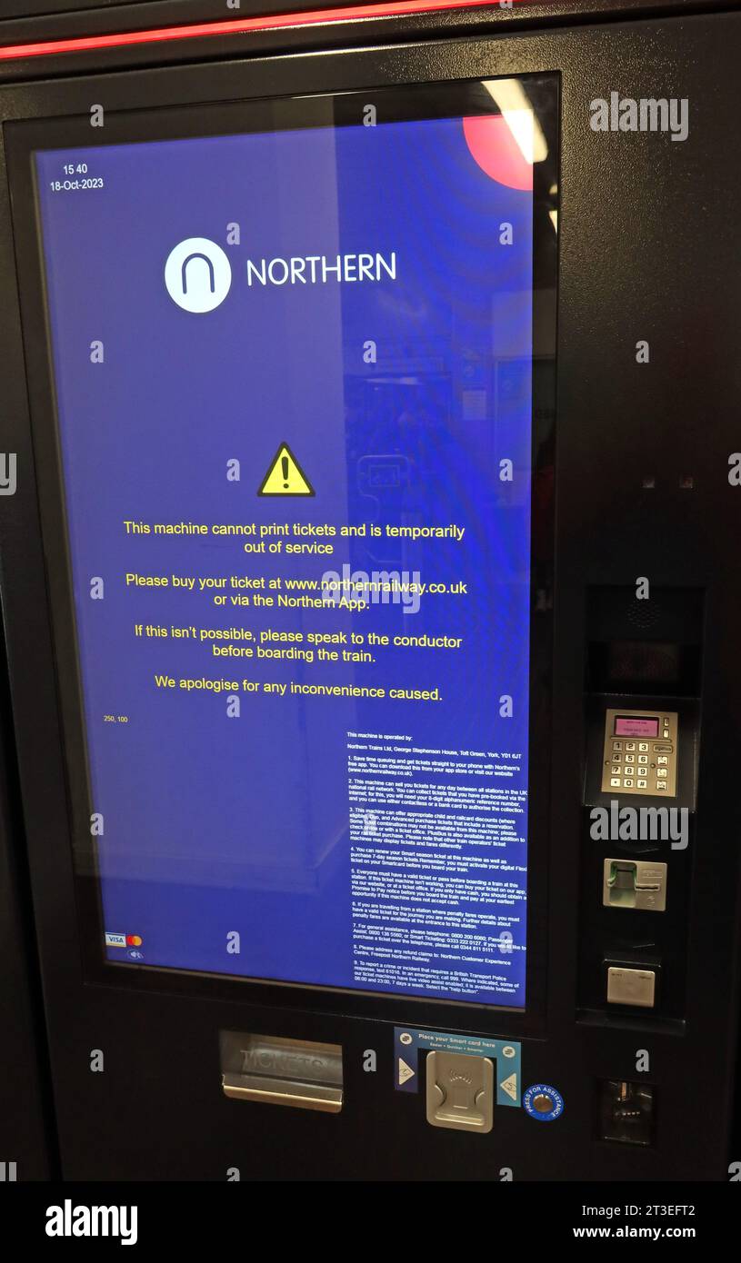Nicht bestellt Northern Rail Ticket Machine, in Warrington, Cheshire, Nordwestengland, Großbritannien, WA1 Stockfoto
