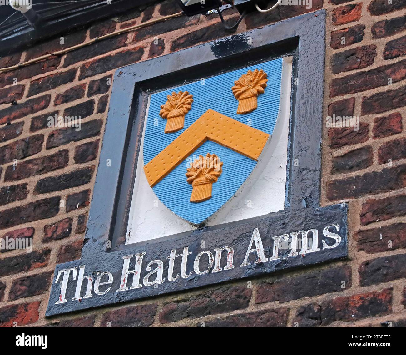 Schild bei Hatton Arms, Hatton ln, Hatton, Warrington, Cheshire, ENGLAND, GROSSBRITANNIEN, WA4 4DB Stockfoto