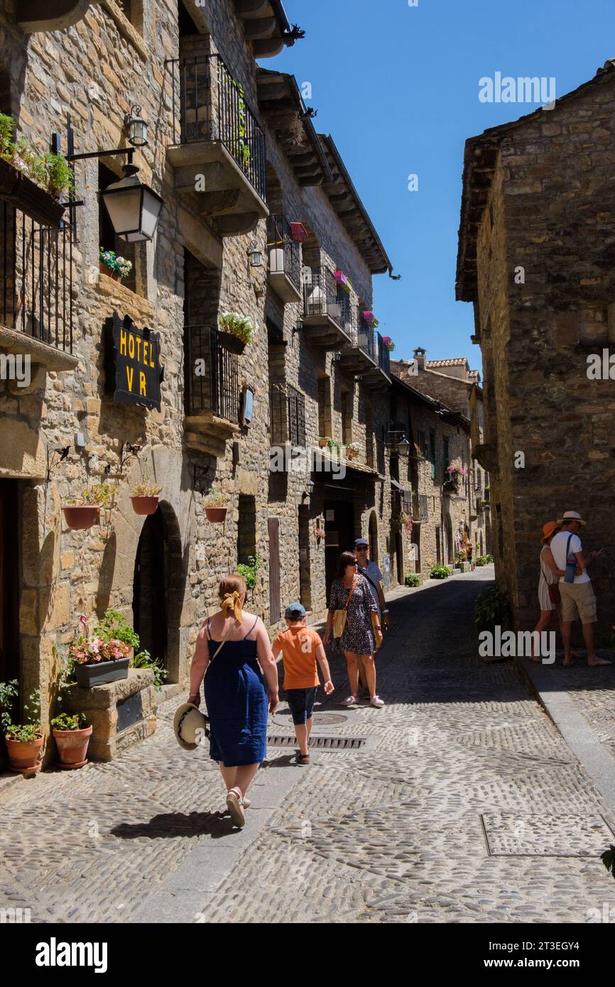Spanien, Aragon: Das Dorf Ainsa-Sobrarbe, Provinz Huesca, in den spanischen Pyrenäen Ainsa ist eine der schönsten mittelalterlichen Städte Europas Stockfoto