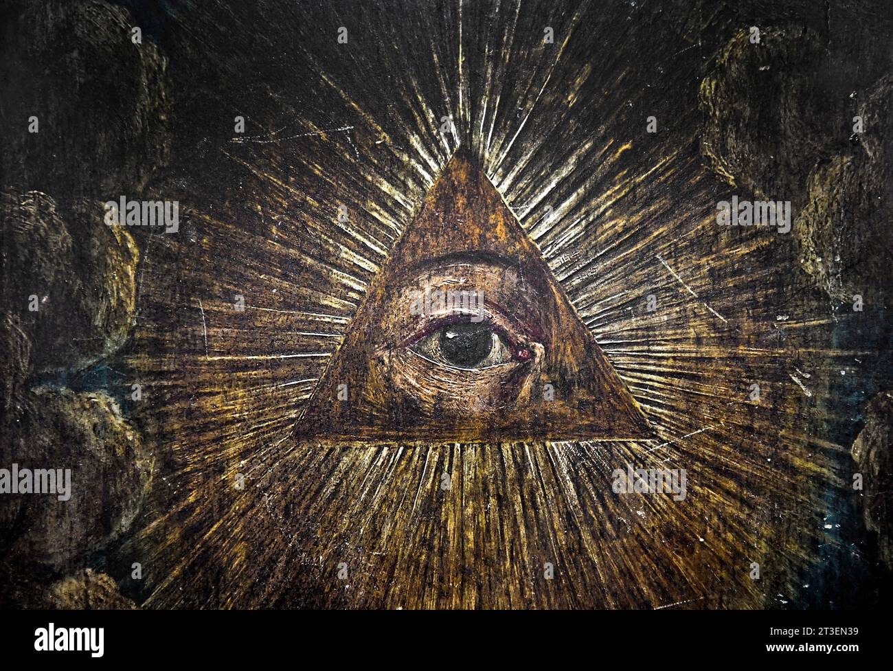 England, Canterbury: Das Kent Museum of Freemasonry. Details zu Freimaurergegenständen, Dekorationen und Zubehör: Das Auge der Vorsehung oder das All-Sehen Stockfoto