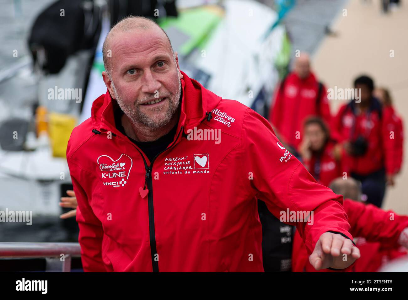 Saint Malo am 5. November 2022 (Bretagne, Nordwestfrankreich): Schauspieler Francois Damiens nimmt an der Segnung der Initiativen von Samantha Davies Teil Stockfoto