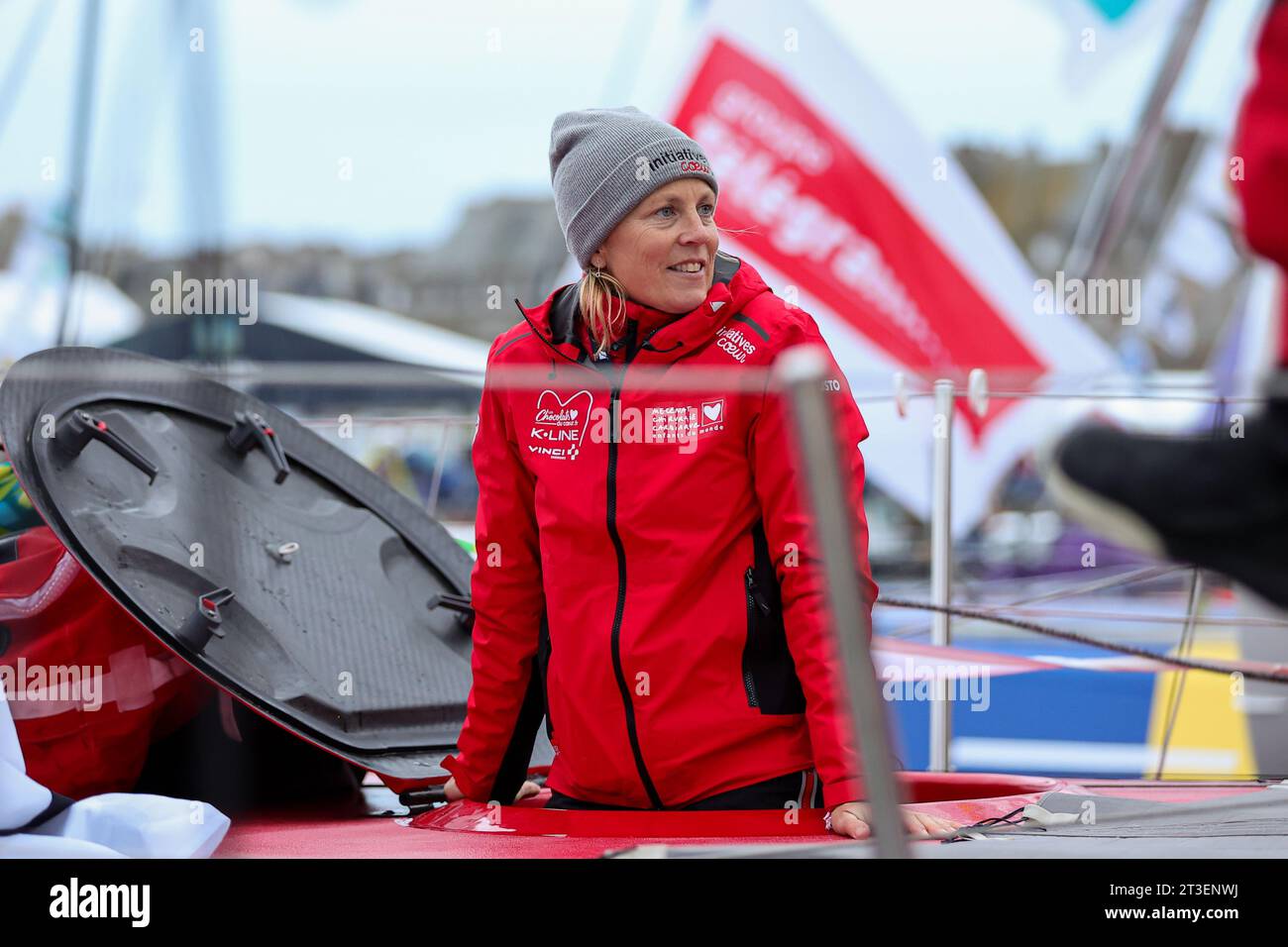 Saint Malo am 5. November 2022 (Bretagne, Nordwestfrankreich): Samantha Davies an Bord der Initiativen Coeur, IMOCA Klasse, anlässlich der „ Stockfoto