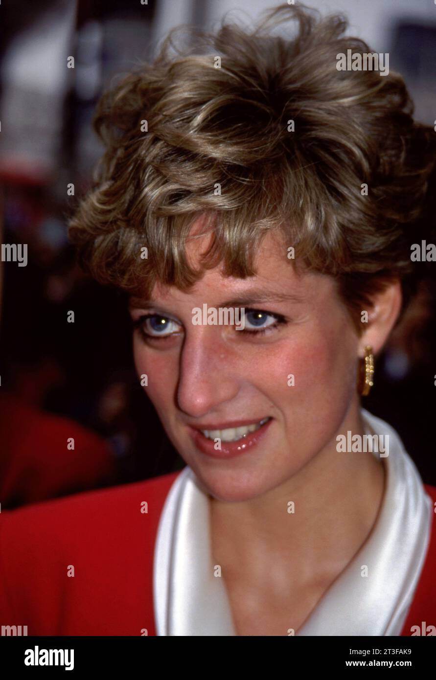 Prinzessin Diana, Schirmherr der British Deaf Association, Besuch des London Deaf Video Project, Cockspur Street, London am 14. Januar 1992 Foto vom Henshaw Archive Stockfoto