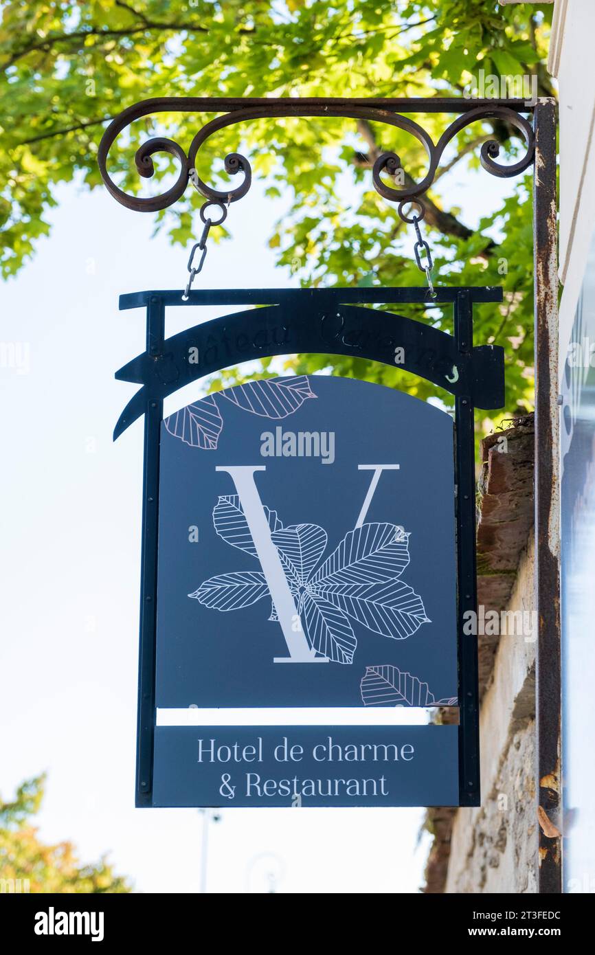 Frankreich, Essonne, Varennes-Jarcy, Les Demeures de Varennes Hotel, Schild Stockfoto
