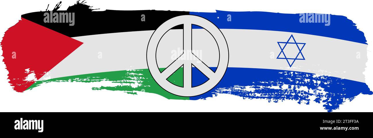 Bürste die Flagge Israels und Palästinas mit dem Friedenssymbol Stock Vektor