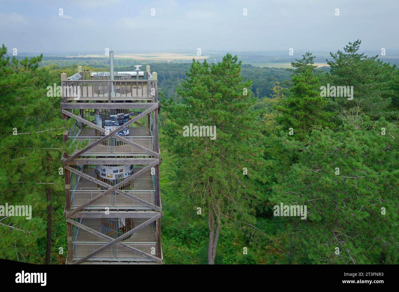 Frankreich, Aisne, Villers-Cotterets, der Aussichtsturm von General Mangin, auf acht Etagen, wichtige Rolle während der Offensive vom 18. Juli 1918 (Luftaufnahme) Stockfoto