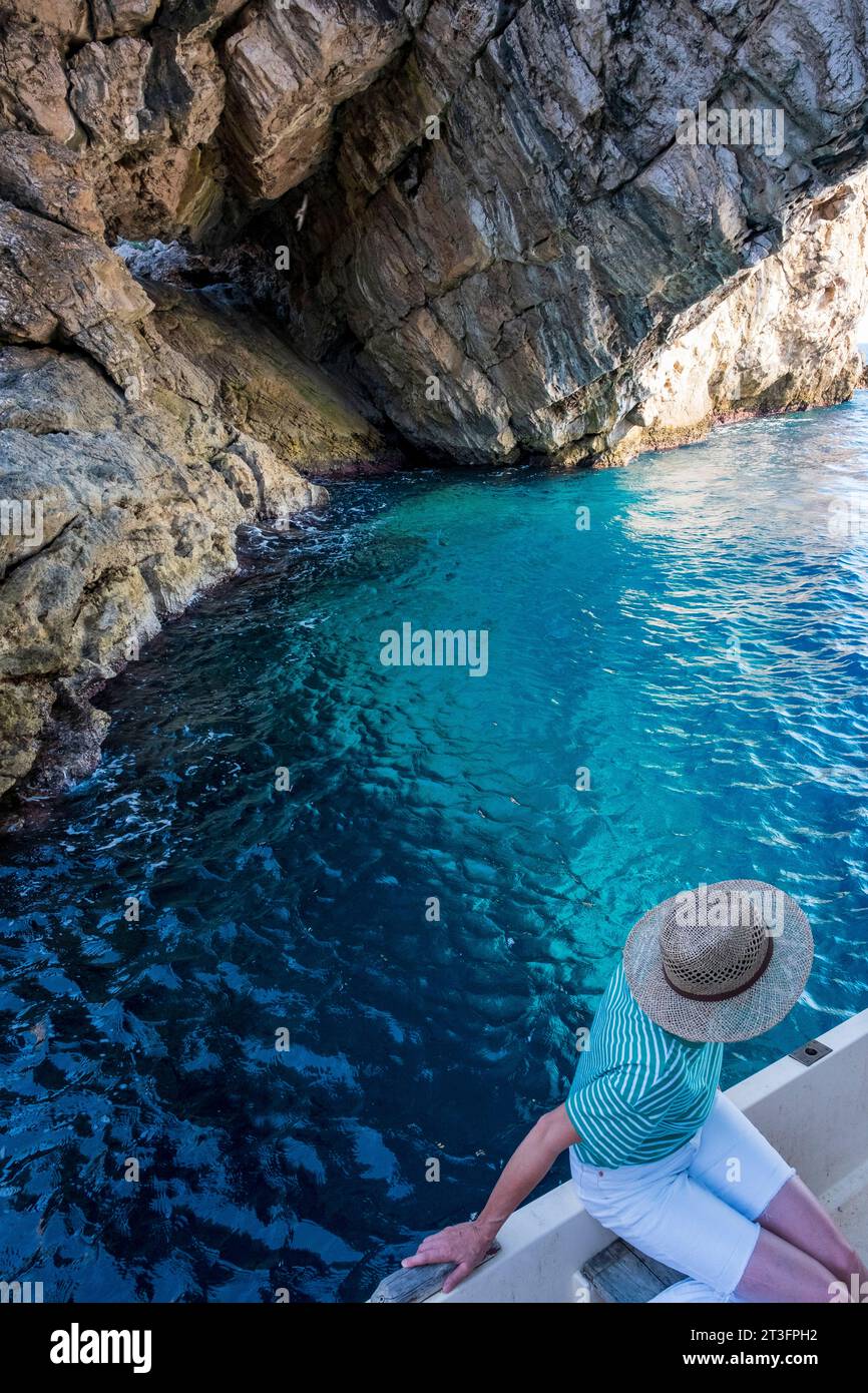 Kroatien, Dalmatien, Elaphiten, Sipan, Blaue Höhle Stockfoto