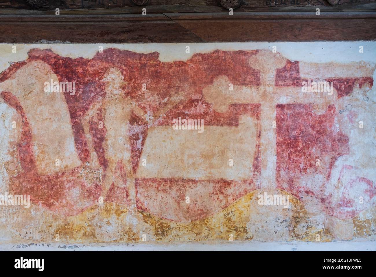 Frankreich, Cotes d'Armor, Plouha, Kermaria Weiler, Kermaria-an-Iskuit Kapelle aus dem 13. Jahrhundert, Fresko des Treffens der drei Lebenden und der drei Toten Stockfoto